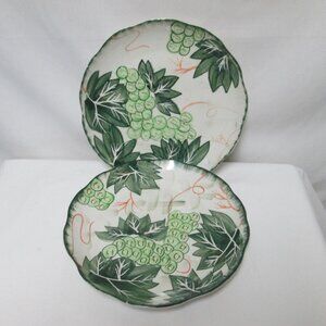 RUBY Vintage hand painted dinner plate Set 2 grapes green white 10.5"